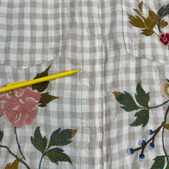 Johnny Was Workshop Adele Gingham Women's Overshirt Linen Embroidered Size Small - Picture 9 of 15